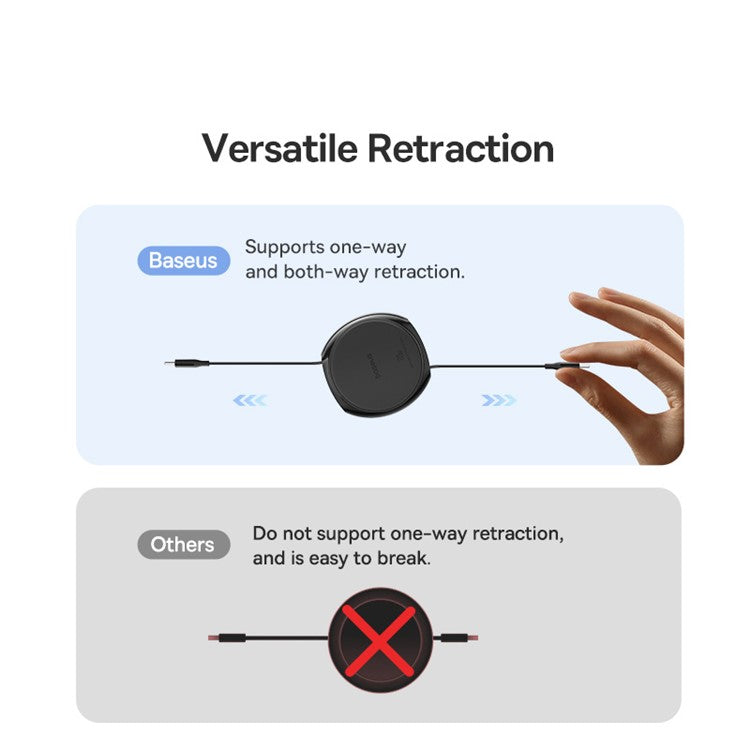 BASEUS Free2Draw 1m 100W Type-C to Type-C Retractable Fast Charging Cable - Black