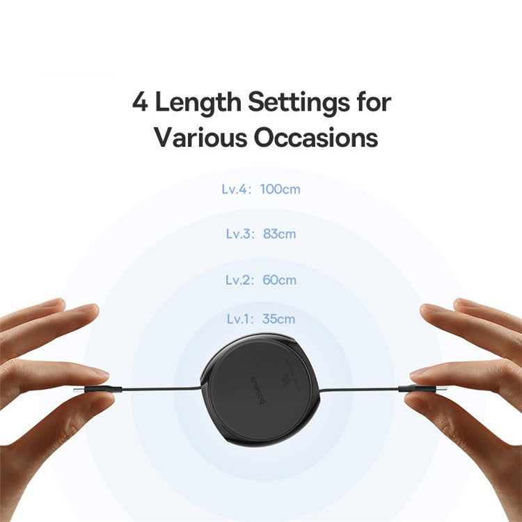 BASEUS Free2Draw 1m 100W Type-C to Type-C Retractable Fast Charging Cable - Black