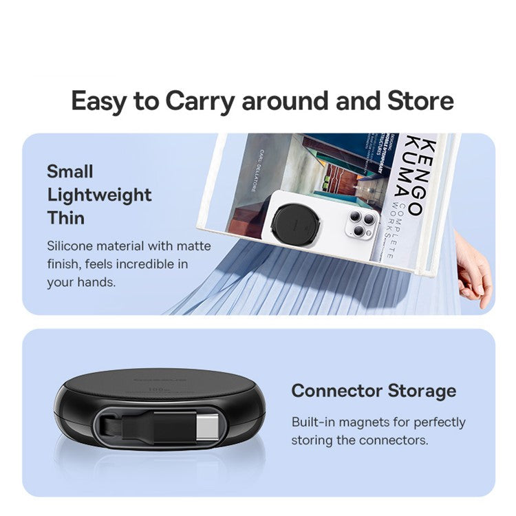 BASEUS Free2Draw 1m 100W Type-C to Type-C Retractable Fast Charging Cable - Black