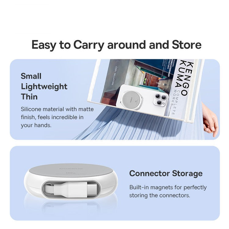 BASEUS Free2Draw 1m 100W Type-C to Type-C Retractable Fast Charging Cable - White