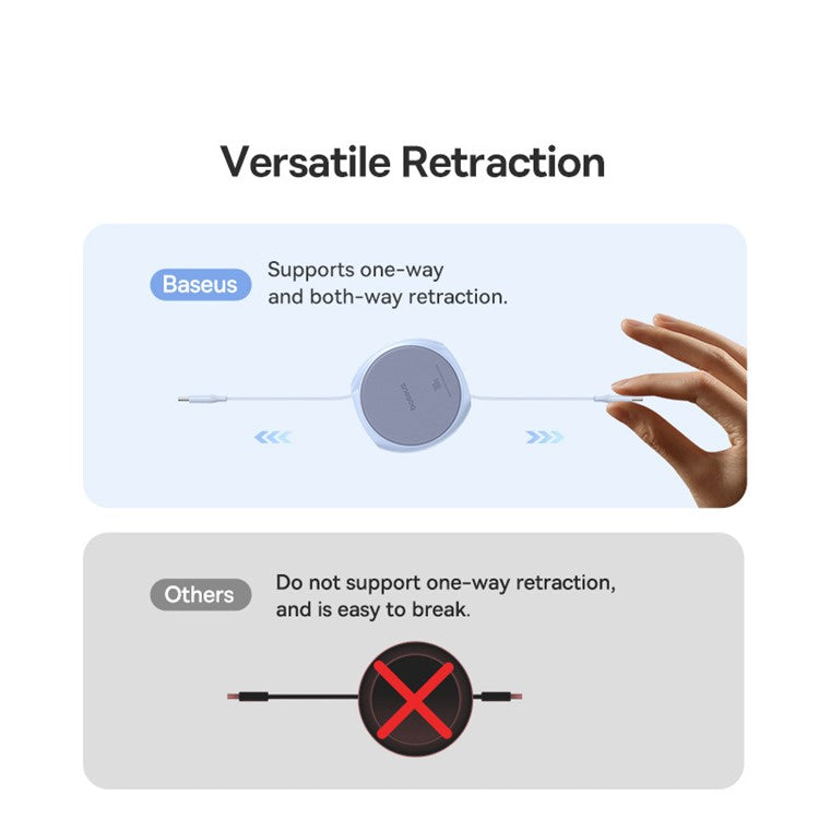 BASEUS Free2Draw 1m 100W Type-C to Type-C Retractable Fast Charging Cable - Blue
