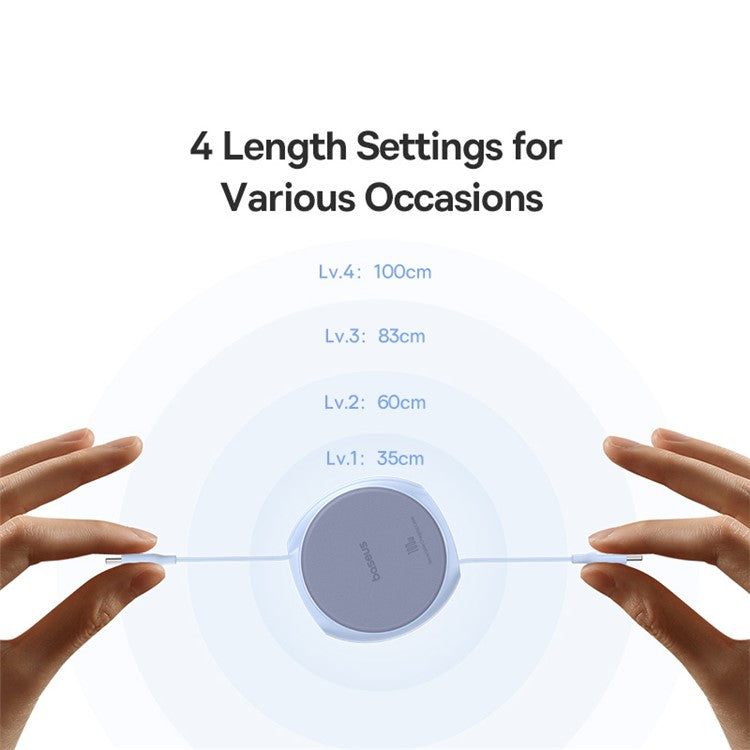 BASEUS Free2Draw 1m 100W Type-C to Type-C Retractable Fast Charging Cable - Blue