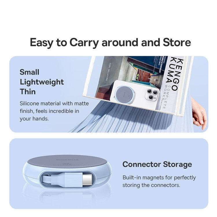 BASEUS Free2Draw 1m 100W Type-C to Type-C Retractable Fast Charging Cable - Blue