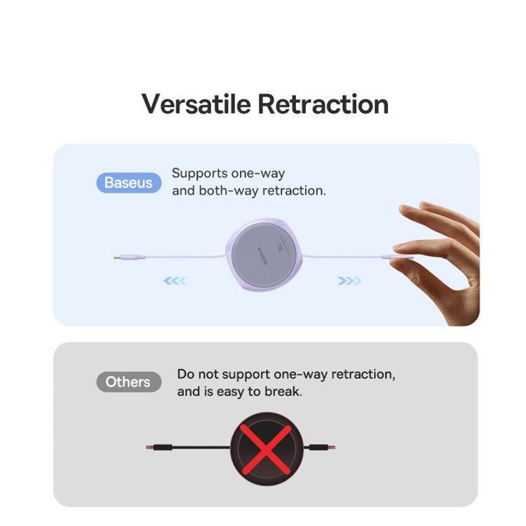 BASEUS Free2Draw 1m 100W Type-C to Type-C Retractable Fast Charging Cable - Purple
