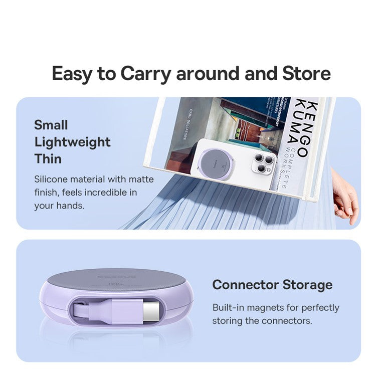 BASEUS Free2Draw 1m 100W Type-C to Type-C Retractable Fast Charging Cable - Purple