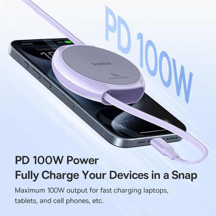 BASEUS Free2Draw 1m 100W Type-C to Type-C Retractable Fast Charging Cable - Purple