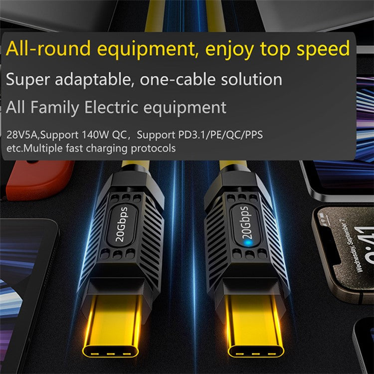 2m 140W 20Gbps USB3.2 Type-C Data Cable Support 8K 60Hz Audio Video Transmission