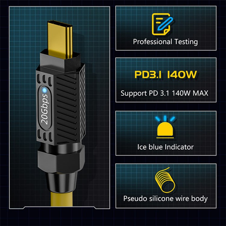2m 140W 20Gbps USB3.2 Type-C Data Cable Support 8K 60Hz Audio Video Transmission