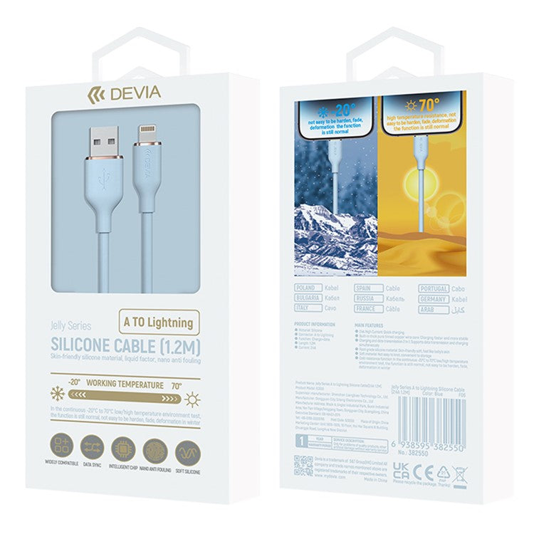 DEVIA Jelly Series EC630 1.2m USB-A to Lightning 2.4A Charging Cable Silicone Data Cord - White