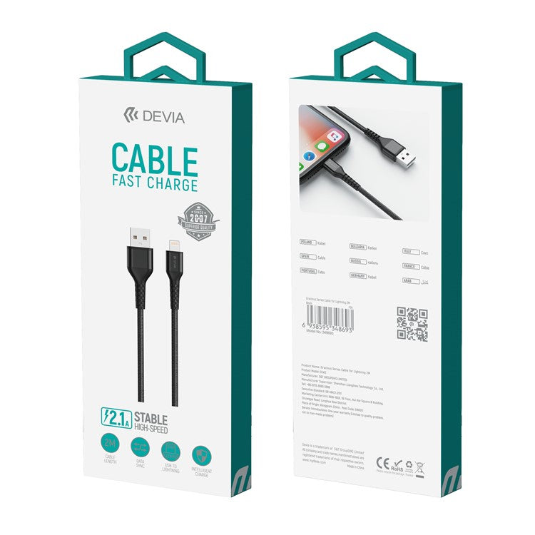 DEVIA Gracious Series EC412 2m USB-A to Lightning Phone Charging Cable Data Sync Braided Cord