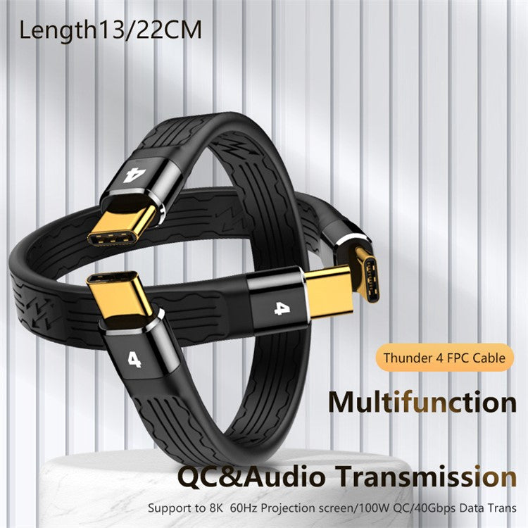 Type-C to Type-C Thunderbolt 4 FPC Cable PD 100W Fast Charging Data Cable with Audio Video Transmission