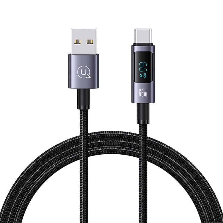 USAMS US-SJ673 USB-A to Type-C 6A Fast Charging Cable 1.2m Aluminum Alloy Digital Display Charger Data Cable