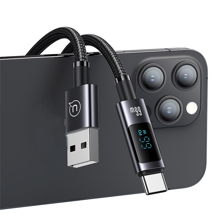 USAMS US-SJ673 USB-A to Type-C 6A Fast Charging Cable 1.2m Aluminum Alloy Digital Display Charger Data Cable