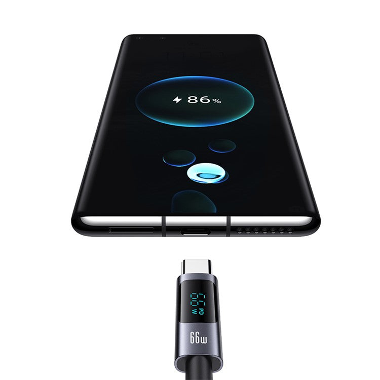 USAMS US-SJ673 USB-A to Type-C 6A Fast Charging Cable 1.2m Aluminum Alloy Digital Display Charger Data Cable