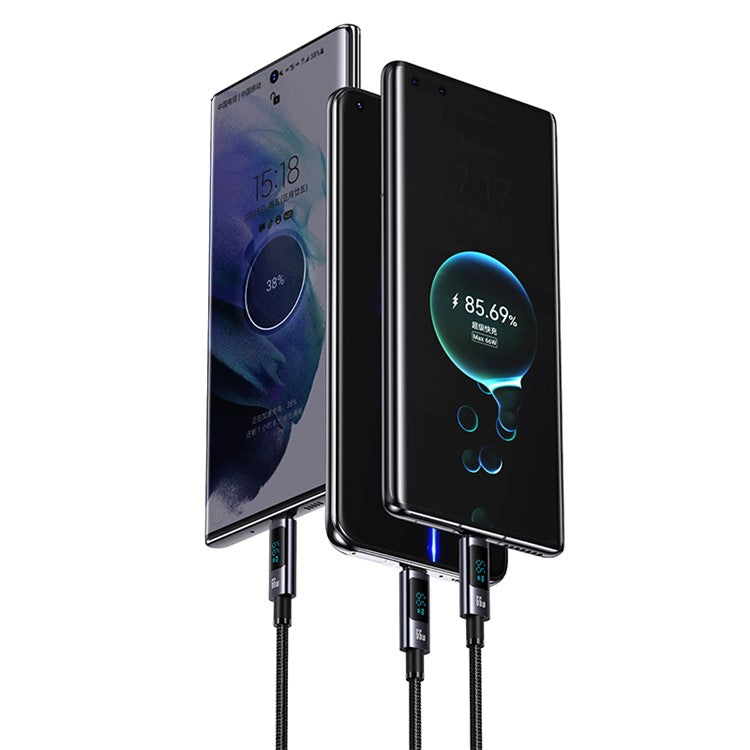 USAMS US-SJ673 USB-A to Type-C 6A Fast Charging Cable 1.2m Aluminum Alloy Digital Display Charger Data Cable