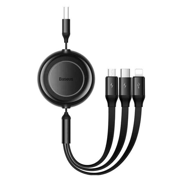 BASEUS Bright Mirror 2 Series Retractable USB to M+L+C 3.5A Fast Charging Cable, 1.1m - Black