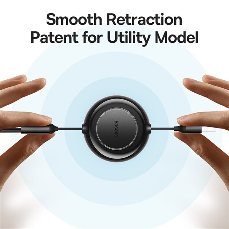 BASEUS Bright Mirror 2 Series Retractable USB to M+L+C 3.5A Fast Charging Cable, 1.1m - Black