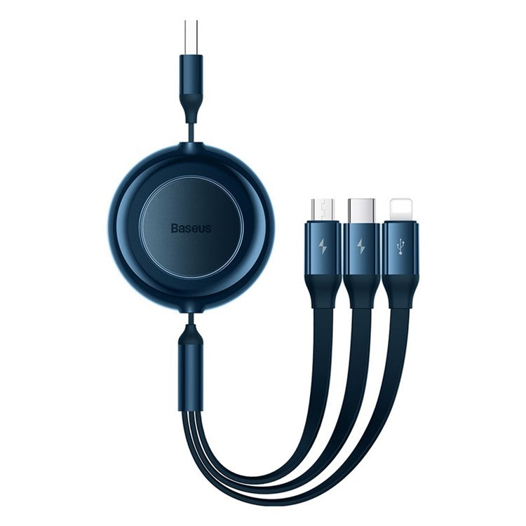 BASEUS Bright Mirror 2 Series Retractable USB to M+L+C 3.5A Fast Charging Cable, 1.1m - Blue