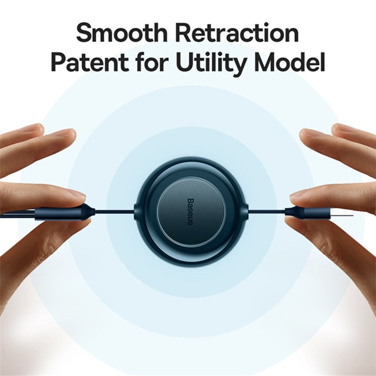 BASEUS Bright Mirror 2 Series Retractable USB to M+L+C 3.5A Fast Charging Cable, 1.1m - Blue