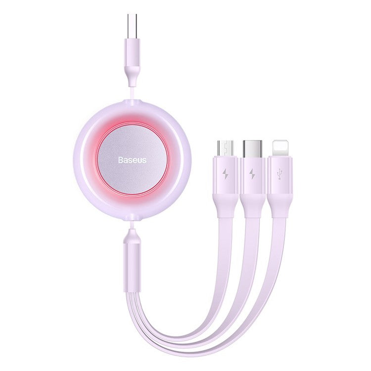 BASEUS Bright Mirror 2 Series Retractable USB to M+L+C 3.5A Fast Charging Cable, 1.1m - Purple