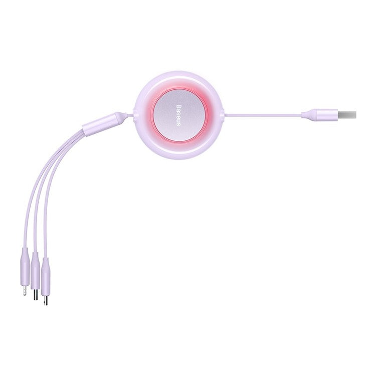 BASEUS Bright Mirror 2 Series Retractable USB to M+L+C 3.5A Fast Charging Cable, 1.1m - Purple