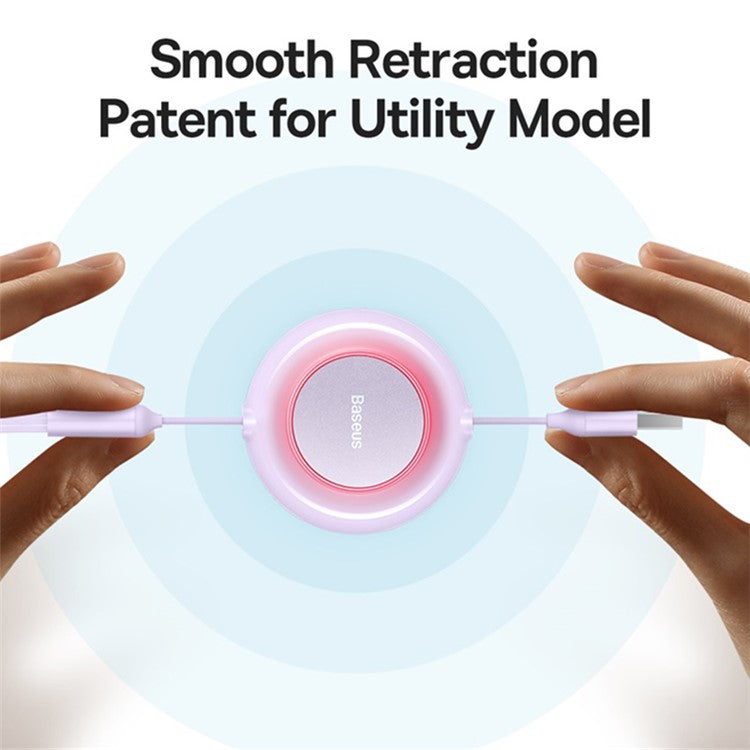 BASEUS Bright Mirror 2 Series Retractable USB to M+L+C 3.5A Fast Charging Cable, 1.1m - Purple