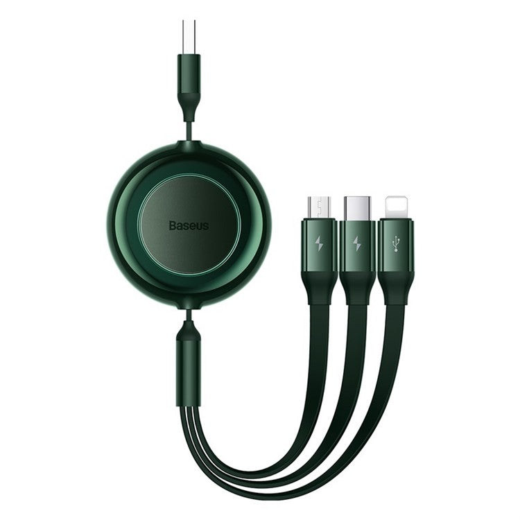 BASEUS Bright Mirror 2 Series Retractable USB to M+L+C 3.5A Fast Charging Cable, 1.1m - Green