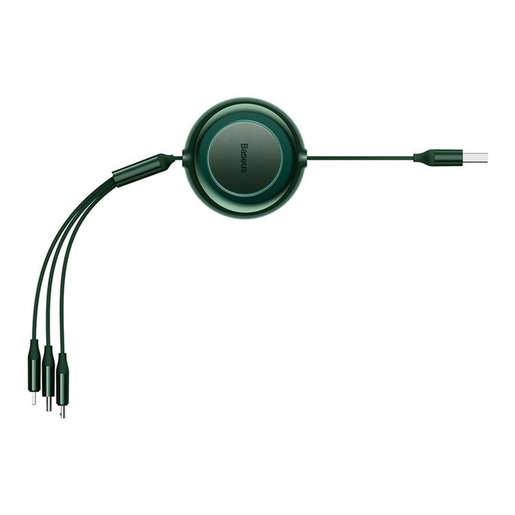 BASEUS Bright Mirror 2 Series Retractable USB to M+L+C 3.5A Fast Charging Cable, 1.1m - Green