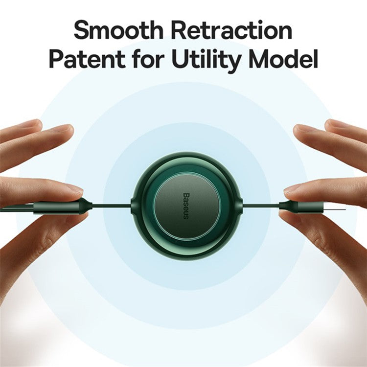BASEUS Bright Mirror 2 Series Retractable USB to M+L+C 3.5A Fast Charging Cable, 1.1m - Green