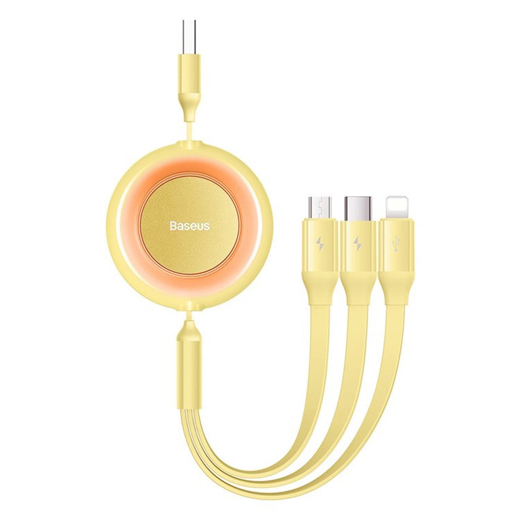 BASEUS Bright Mirror 2 Series Retractable USB to M+L+C 3.5A Fast Charging Cable, 1.1m - Yellow