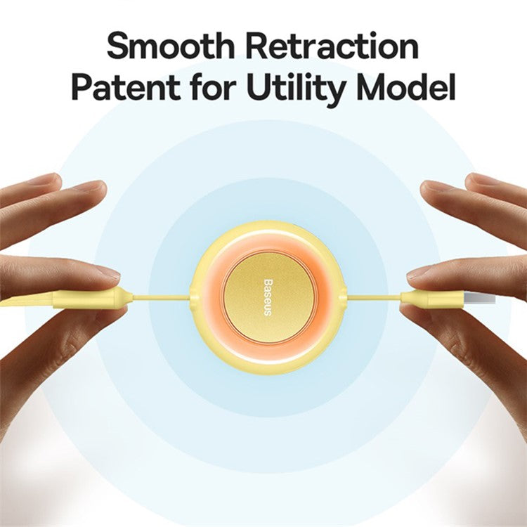 BASEUS Bright Mirror 2 Series Retractable USB to M+L+C 3.5A Fast Charging Cable, 1.1m - Yellow