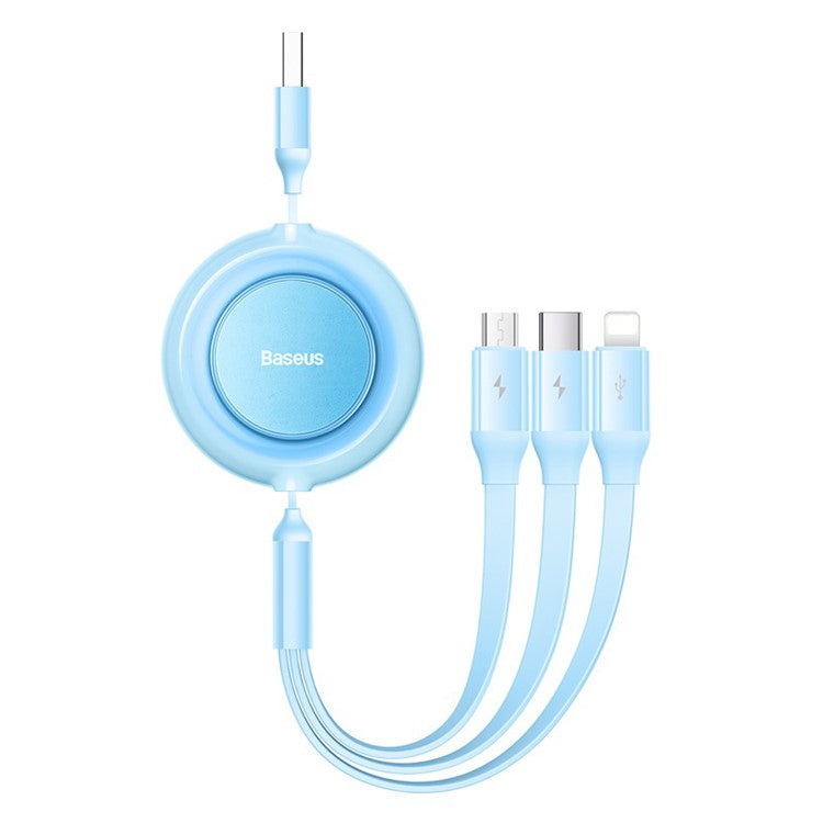 BASEUS Bright Mirror 2 Series Retractable USB to M+L+C 3.5A Fast Charging Cable, 1.1m - Sky Blue