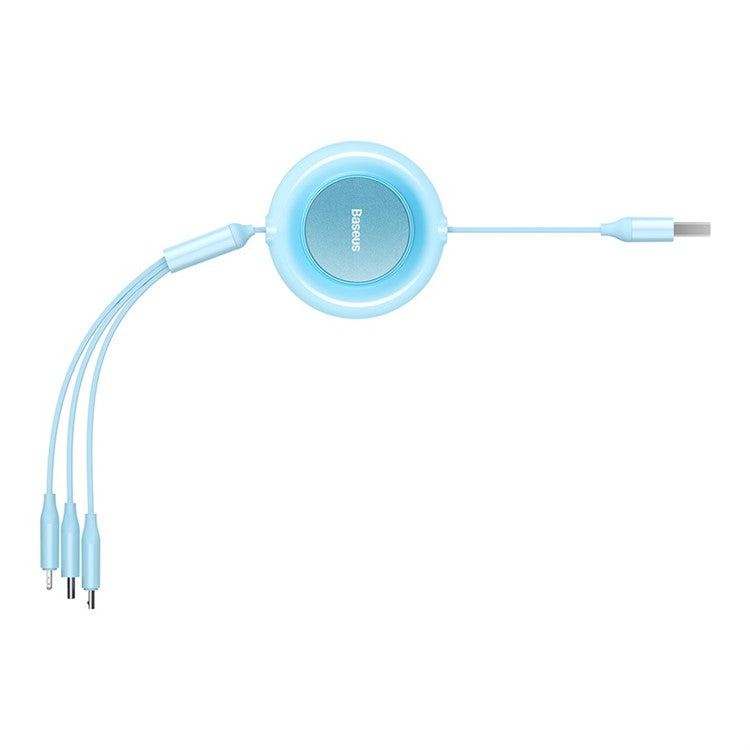 BASEUS Bright Mirror 2 Series Retractable USB to M+L+C 3.5A Fast Charging Cable, 1.1m - Sky Blue