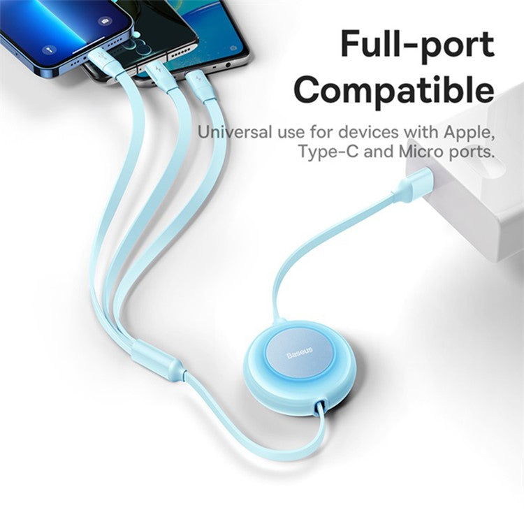 BASEUS Bright Mirror 2 Series Retractable USB to M+L+C 3.5A Fast Charging Cable, 1.1m - Sky Blue