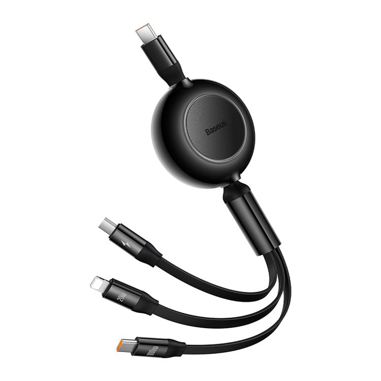 BASEUS Bright Mirror 2 Series Retractable Type-C to M+L+C 100W Fast Charging Cable, 1.1m - Black