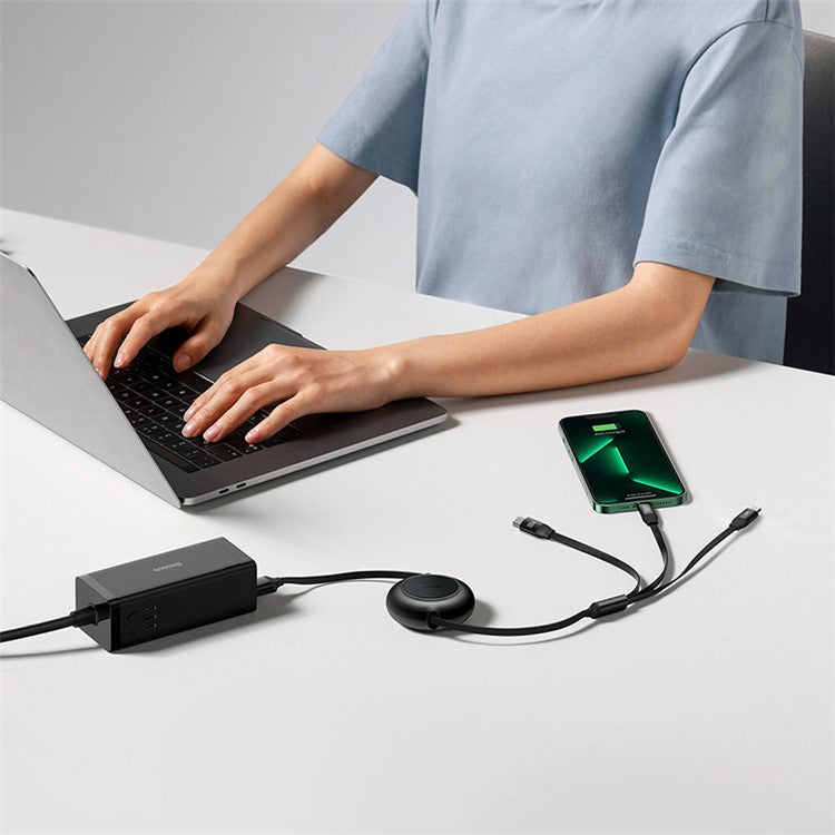 BASEUS Bright Mirror 2 Series Retractable Type-C to M+L+C 100W Fast Charging Cable, 1.1m - Black