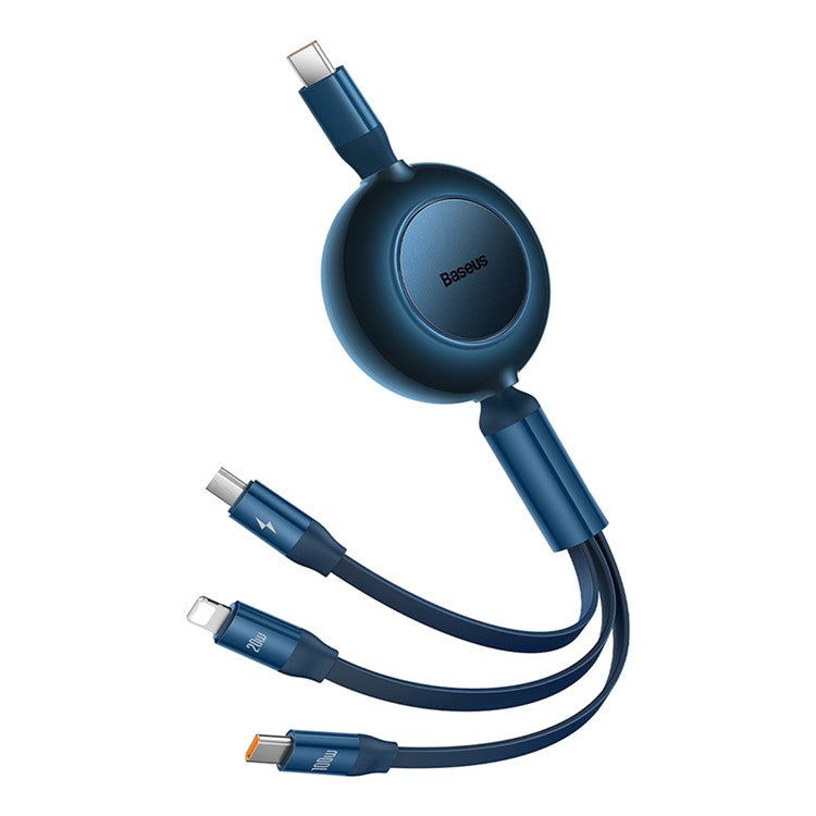 BASEUS Bright Mirror 2 Series Retractable Type-C to M+L+C 100W Fast Charging Cable, 1.1m - Blue