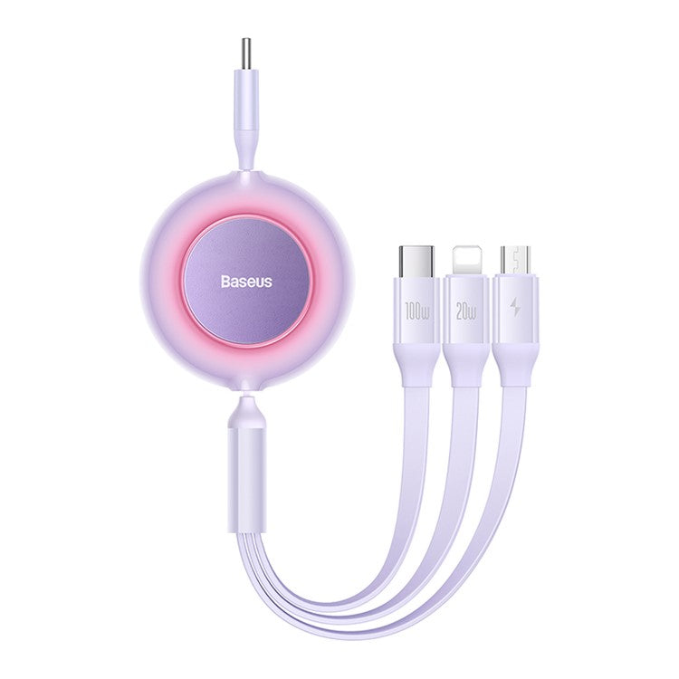 BASEUS Bright Mirror 2 Series Retractable Type-C to M+L+C 100W Fast Charging Cable, 1.1m - Purple