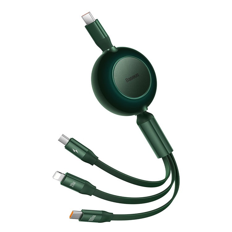 BASEUS Bright Mirror 2 Series Retractable Type-C to M+L+C 100W Fast Charging Cable, 1.1m - Green