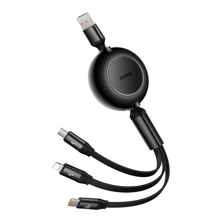 BASEUS Bright Mirror 2 Series Retractable Fast Charging Cable USB to M+L+C 66W, 1.1m - Black