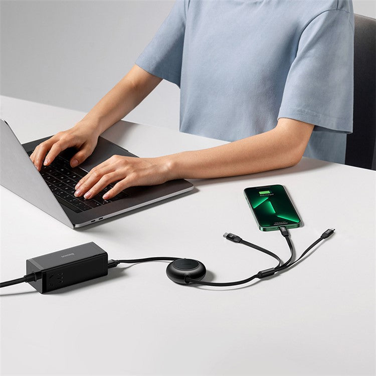 BASEUS Bright Mirror 2 Series Retractable Fast Charging Cable USB to M+L+C 66W, 1.1m - Black