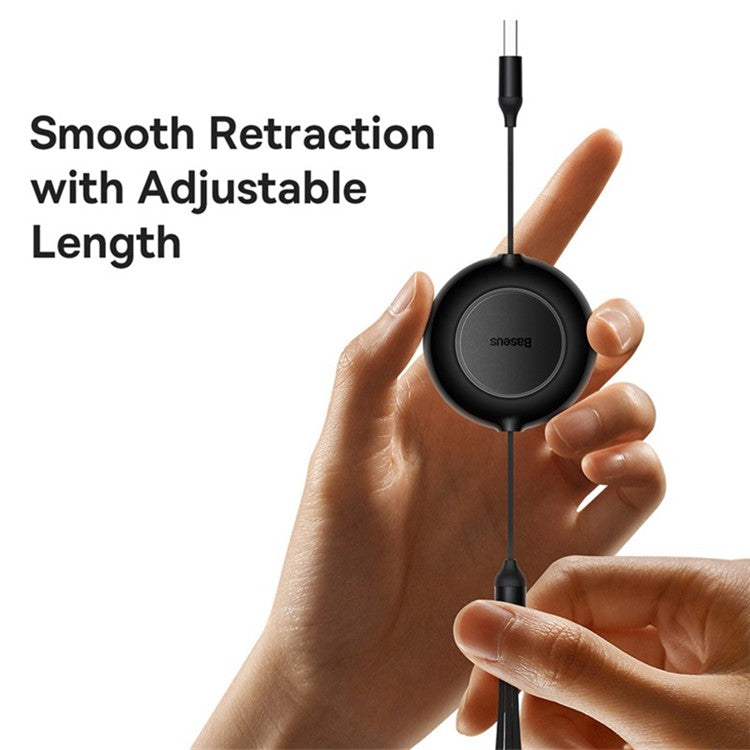 BASEUS Bright Mirror 2 Series Retractable Fast Charging Cable USB to M+L+C 66W, 1.1m - Black