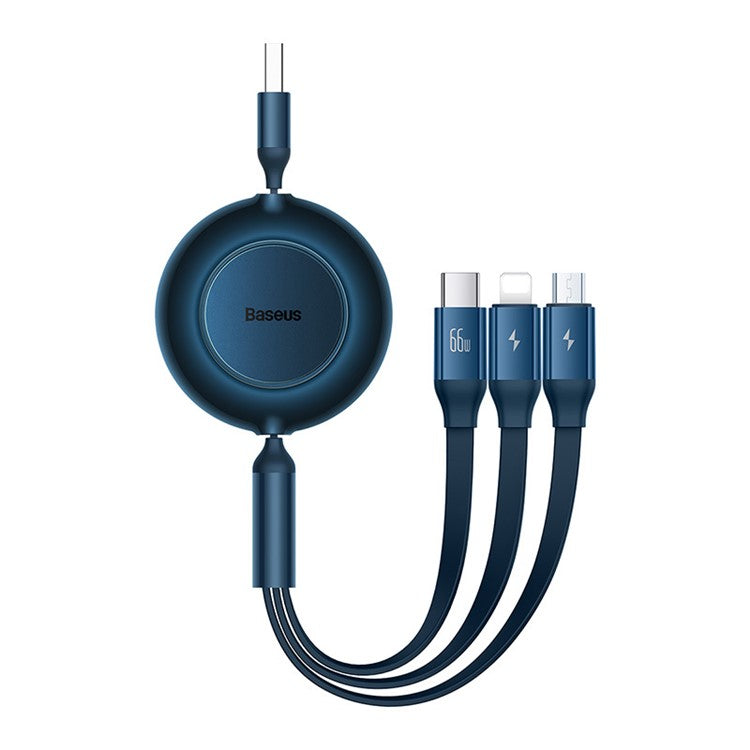 BASEUS Bright Mirror 2 Series Retractable Fast Charging Cable USB to M+L+C 66W, 1.1m - Blue