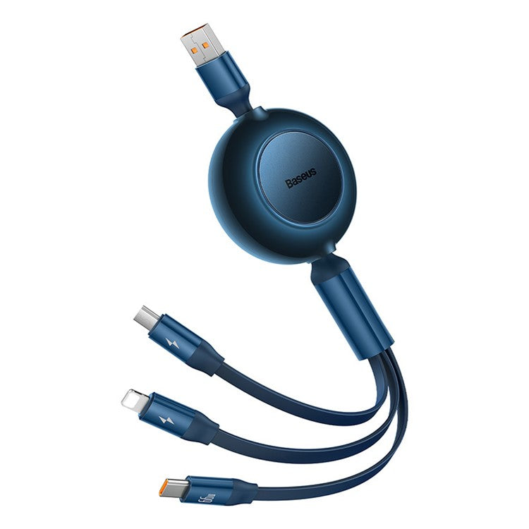 BASEUS Bright Mirror 2 Series Retractable Fast Charging Cable USB to M+L+C 66W, 1.1m - Blue