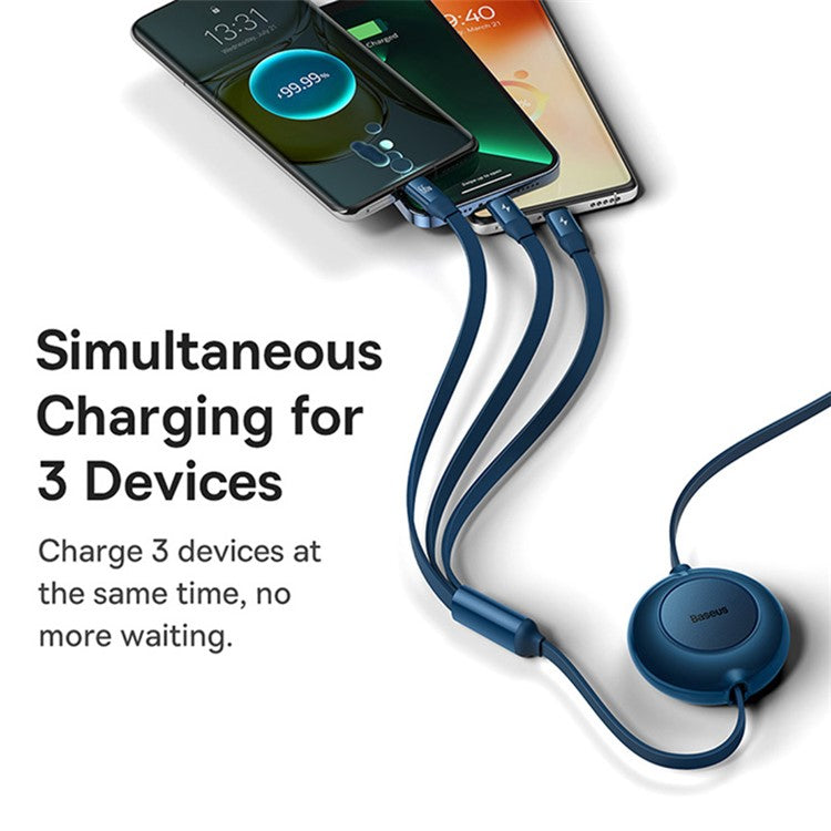 BASEUS Bright Mirror 2 Series Retractable Fast Charging Cable USB to M+L+C 66W, 1.1m - Blue