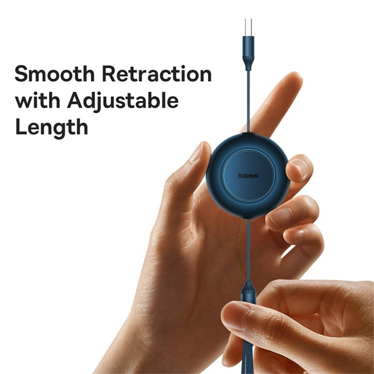BASEUS Bright Mirror 2 Series Retractable Fast Charging Cable USB to M+L+C 66W, 1.1m - Blue