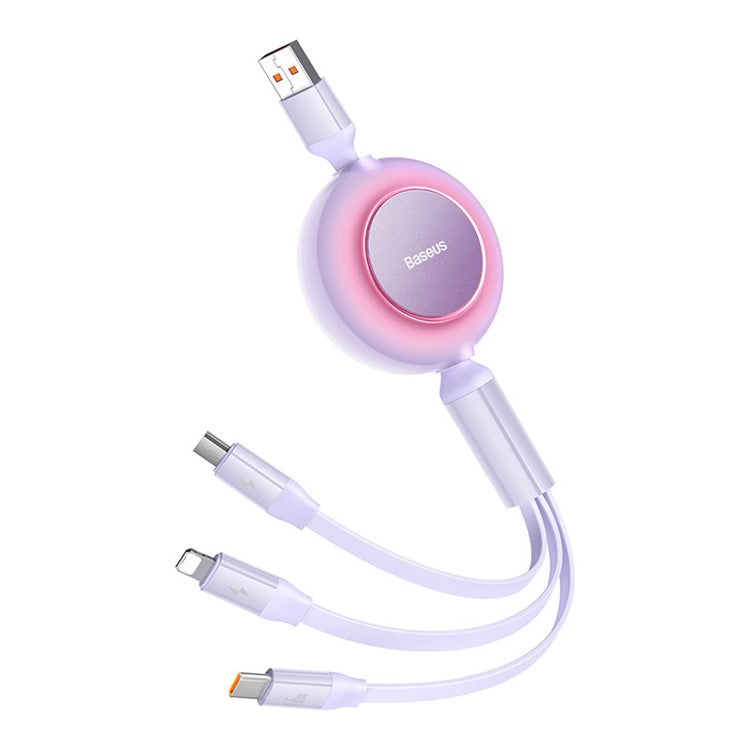 BASEUS Bright Mirror 2 Series Retractable Fast Charging Cable USB to M+L+C 66W, 1.1m - Purple