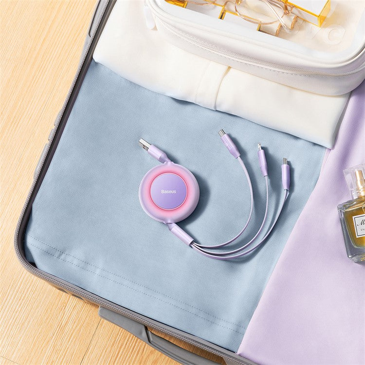 BASEUS Bright Mirror 2 Series Retractable Fast Charging Cable USB to M+L+C 66W, 1.1m - Purple
