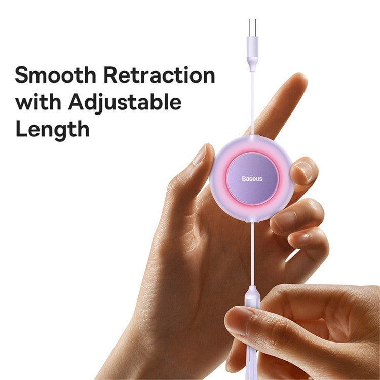 BASEUS Bright Mirror 2 Series Retractable Fast Charging Cable USB to M+L+C 66W, 1.1m - Purple