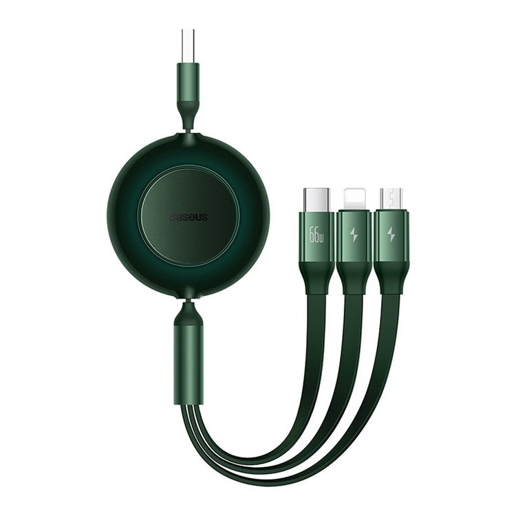 BASEUS Bright Mirror 2 Series Retractable Fast Charging Cable USB to M+L+C 66W, 1.1m - Green